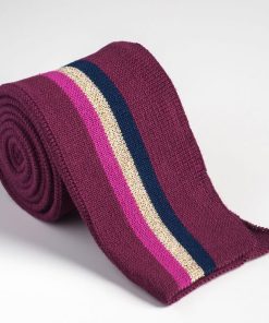 Strickbündchen, gefaltete Collegebündchen in Bordeaux mit Streifen in Pink/Marine/Gold, 90 cm