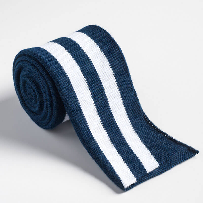 Strickbündchen, gefaltete Collegebündchen in Blau/ Marine mit weißen Streifen, 135 cm – Bild 3