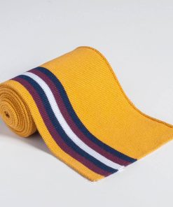 Strickbündchen, Collegebündchen in Senf mit Streifen in Marine/Bordeaux/Weiß, 120 cm