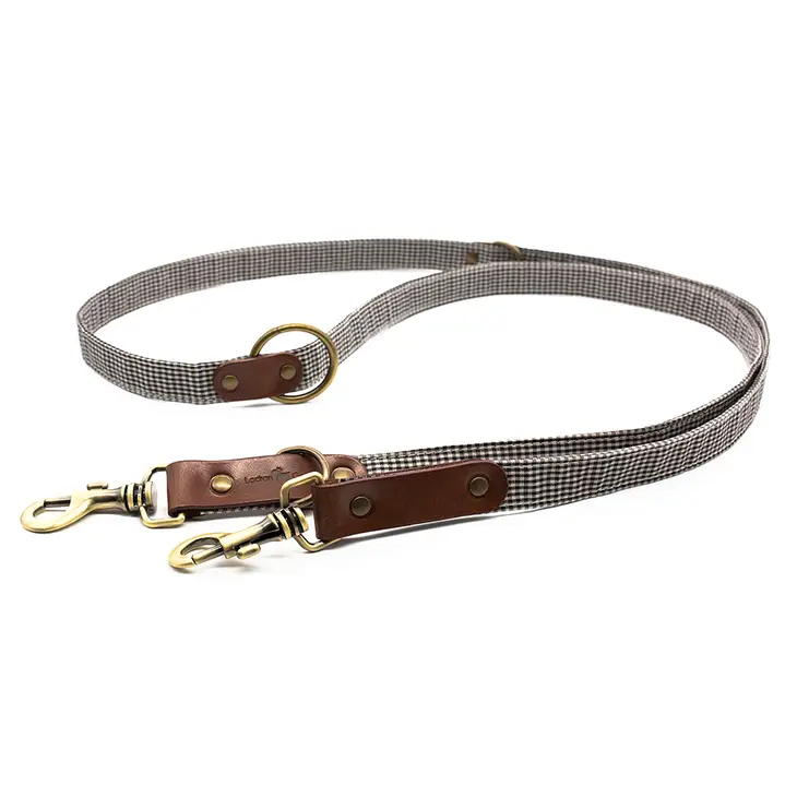 Verstellbare Leder/Stoff-Leine, schwarz/weiß Karo – Bild 2