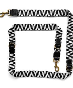 Hey Lana Premium Hundeleine 3-fach verstellbar, 2m, Rindsleder, gewebte Biobaumwolle, „Trés chic schwarz/weiß“ M/L, 3,8cm (ab 20kg)