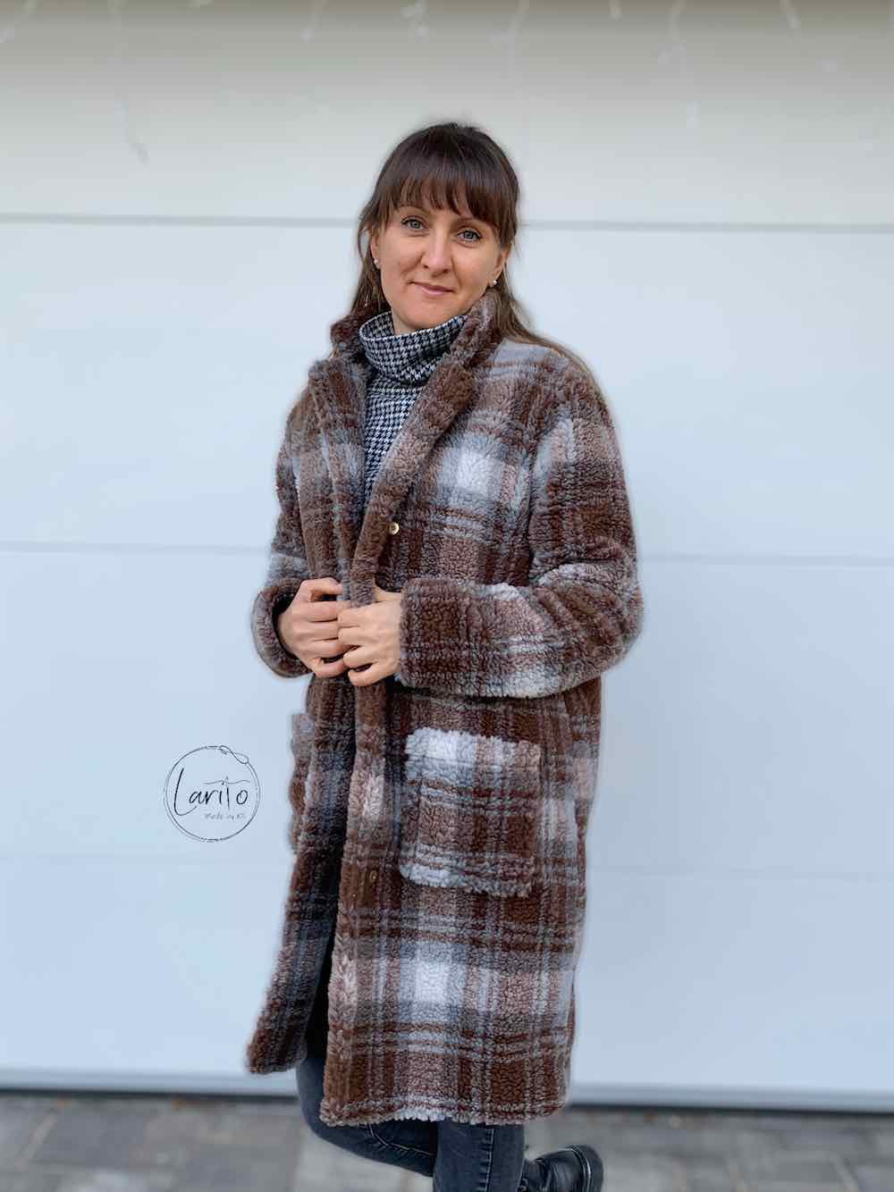 Boucle Teddystoff, Karo Pink Beige – Bild 9