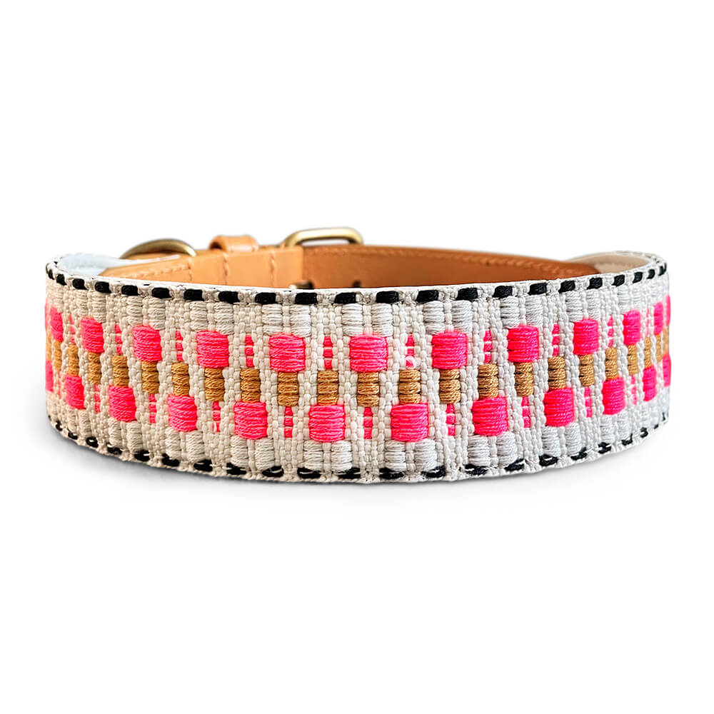 Hey Lana Premium Hundehalsband gepolstert, Rindsleder, gewebte Biobaumwolle, Neopren „Trés chic pink/beige, XS, S, M, L – Bild 4